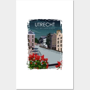 Utrecht The Netherlands Vintage Minimal Retro Travel Poster at Night Posters and Art